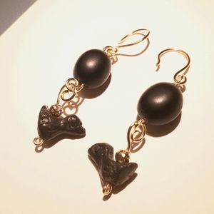 Black Jasper and Clay black Birds Earrings